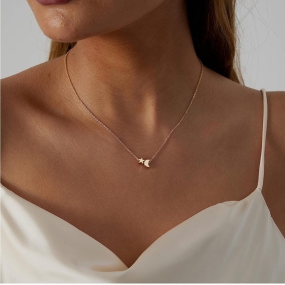 GOLD 14k Gold Plated Moon & Star Pendant Necklace - Picture 2 of 2